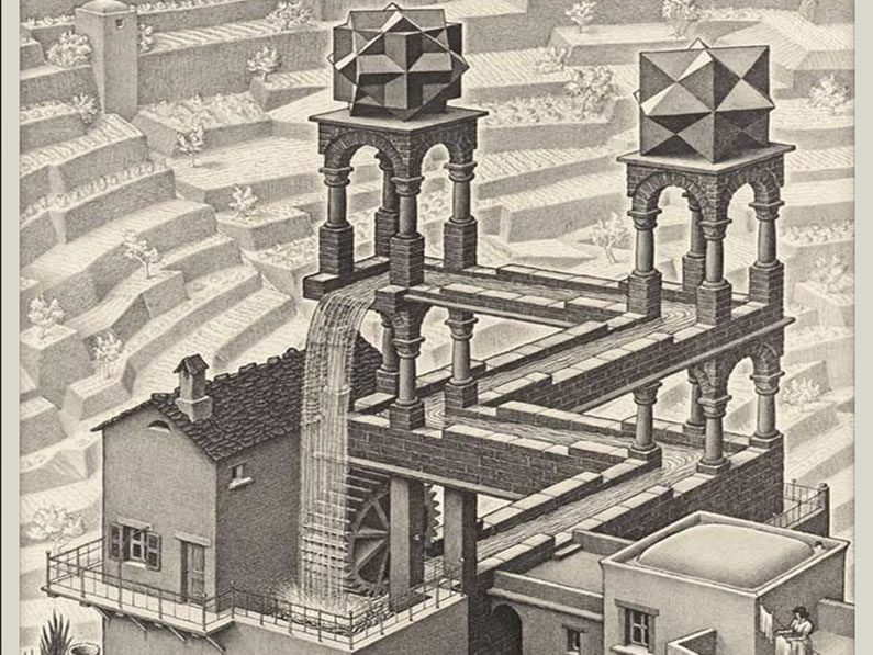 Waterfall, litografia d'Escher Waterfall, litografia d'Escher
